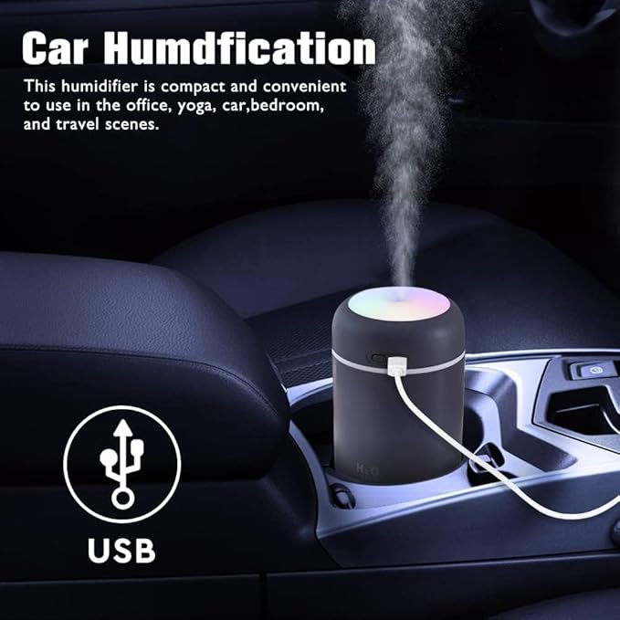 Colorful Mini USB Humidifier – Quiet Cool Mist for Car, Office, or Bedroom – Auto Shut-Off & 2 Spray Modes – Portable Desktop Humidifier with LED Night Light_Multicolor
