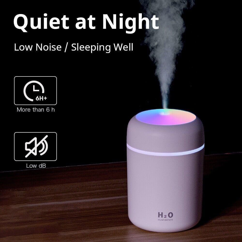 Colorful Mini USB Humidifier – Quiet Cool Mist for Car, Office, or Bedroom – Auto Shut-Off & 2 Spray Modes – Portable Desktop Humidifier with LED Night Light_Multicolor