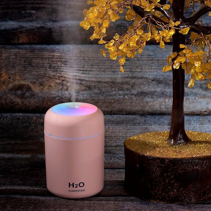 Colorful Mini USB Humidifier – Quiet Cool Mist for Car, Office, or Bedroom – Auto Shut-Off & 2 Spray Modes – Portable Desktop Humidifier with LED Night Light_Multicolor