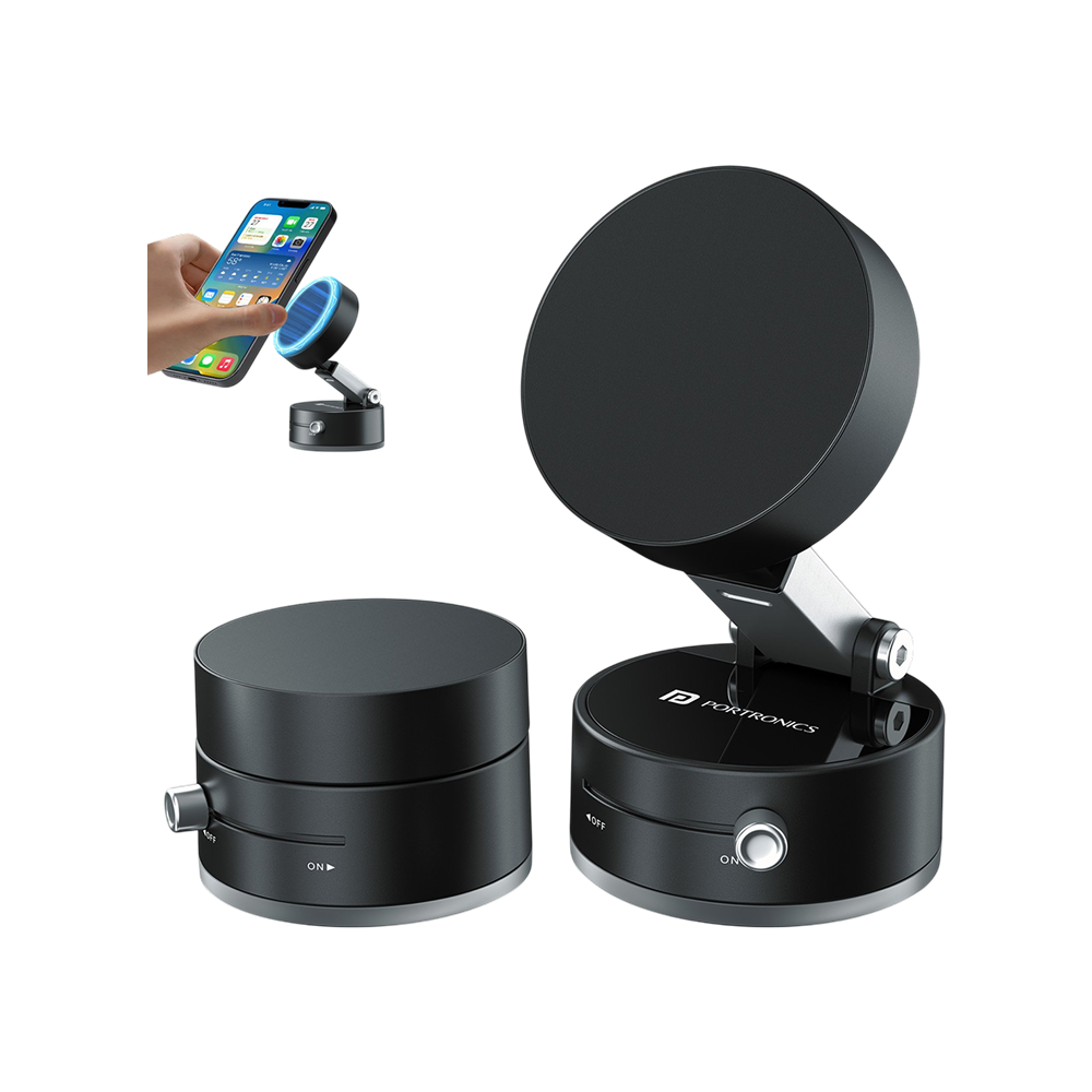 Magnetic Vacuum Suction Mobile Holder, Black                         Strong Magnetic Attachment Multiple Angle Adjustment Retractable Compatible with iPhone & Android Phone for Car, Desk, Mirror, Glass